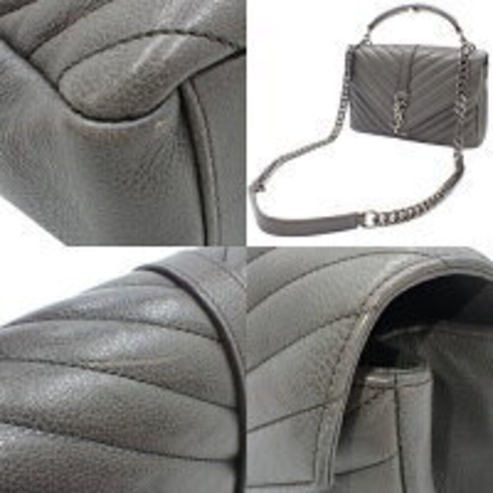 SAINT LAURENT PARIS College Chain Shoulder Bag Handbag V Gray - Picture 8 of 8